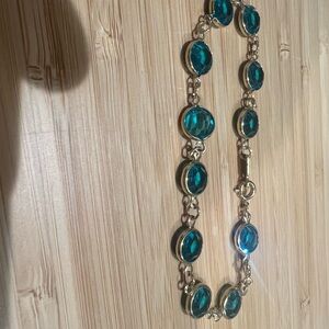 Teal / Aquamarine Stone Bracelet – Gold Tone